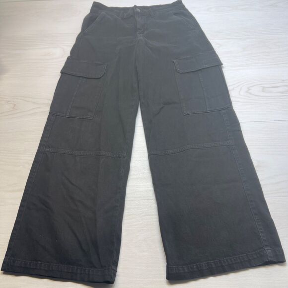 American Eagle Pants Womens 4 Black Cargo Baggy Wide Leg Super High Rise - Picture 1 of 8